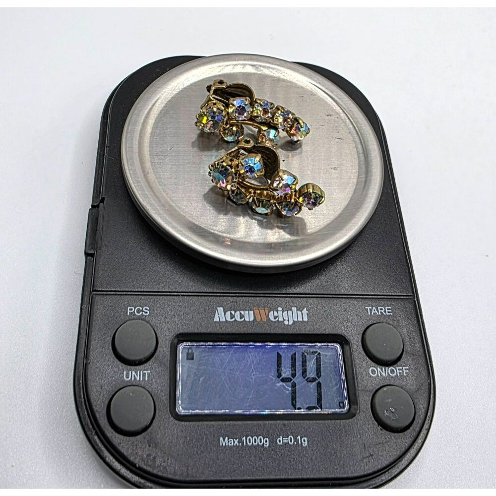 1950s Aurora Borealis Rhinestones Clip-On Earrings Drop Cluster Western Germany - Picture 10 of 10